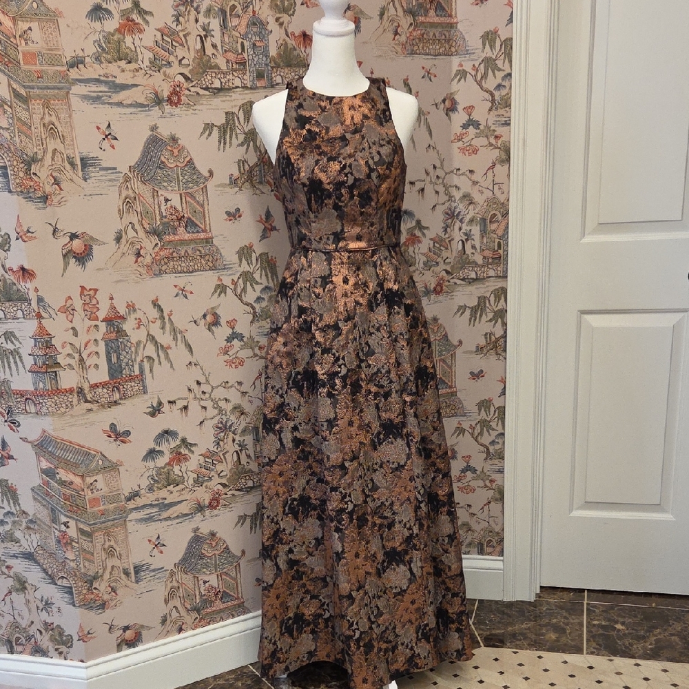 Johnny Was Bronze Metallic Jacquard Dress